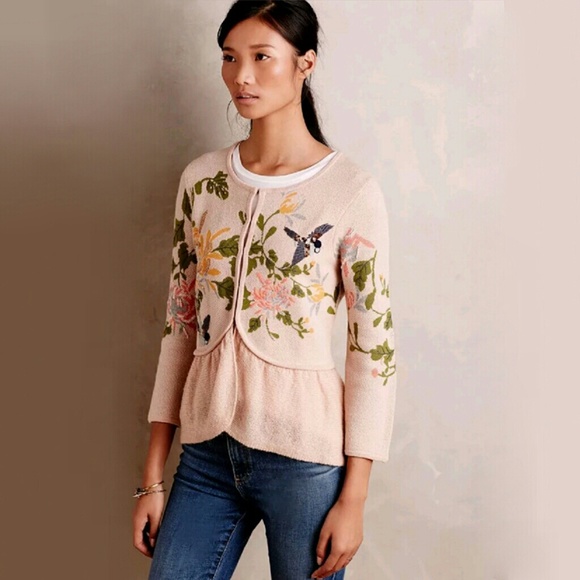 Anthropologie Sweaters - HP Rare Floral Anthropologie Bird Cardigan Sweater